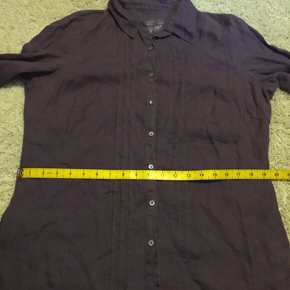 100% Linen Purple Pintuck Button Down Dress Shirt - Picture 12 of 15